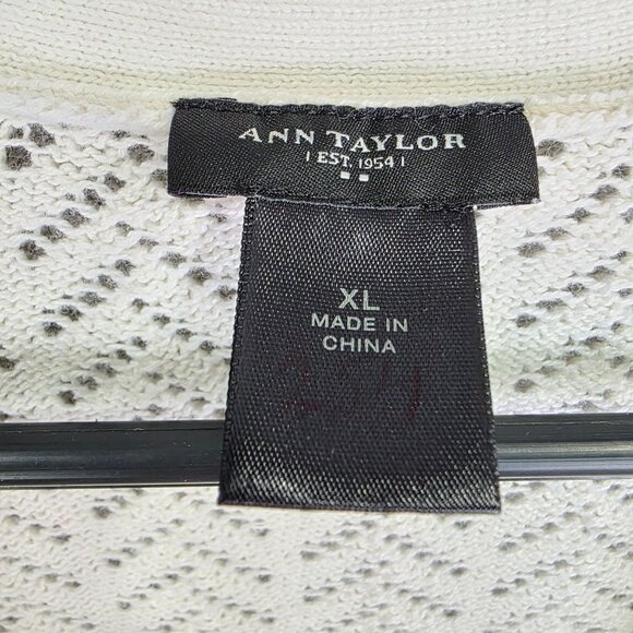 Womens Anne Taylor Ivory Knit Cardigan Sweater Mesh V Neck Button 3/4 Sleeve XL - Picture 4 of 9